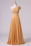 2024 One Shoulder Prom Dresses A Line Floor Length Chiffon Beaded PDJ8RSLT