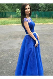 Round Neck Cap Sleeves Prom Dresses Tulle Beading Belt PZ9MA822