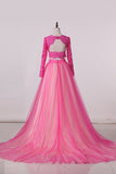 2024 Prom Dresses Scoop Two-Piece Open Back Tulle With P7T6ZA31