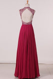 2024 Open Back Prom Dresses A Line Chiffon With Beading Floor P9TE86KC