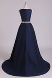 2024 New Arrival V-Neck Prom Dresses A Line Beaded Waistline Court PLLPT1ME