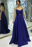 Simple A Line Spaghetti Straps Satin Long Prom Dresses Criss PZX56KZN