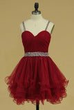 2024 Organza Homecoming Dresses Spaghetti Straps With Ruffles PNFXA3NA