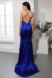 Mermaid Royal Blue Prom Dress V-Neck Long Evening Party Dress