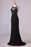 2024 Popular Black Scoop Sheath/Column Prom Dresses With Beading And P86A9PXZ