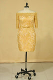 2024 Plus Size Gold Mother Of The Bride Dresses Boat Neck Half Sleeve Lace PLJCZP6Z