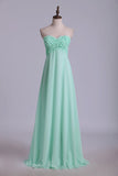 2024 Prom Dresses Empire Waist A Line Floor Length With Beads&Handmade P7DN4NS4