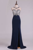 2024 Sexy Open Back Prom Dresses Sheath Scoop Spandex With Beading PKF47GKF