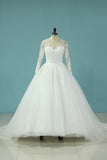 2024 Wedding Dresses Scoop Long Sleeves A Line Tulle With Applique PB6784FA