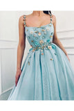 Elegant A Line Spaghetti Straps Tulle Scoop Prom Dresses With Appliques Formal STIPC4CZXGB