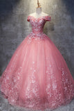 Off The Shoulder Long Ball Gown Lace Princess Prom Dresses PF4YC71F