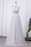 2024 Prom Dresses Scoop A Line Tulle & Lace With Sash And P185G3D3