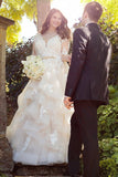 2024 New Arrival V Neck Long Sleeves Tulle With Applique Wedding Dresses PBGA4H7Q