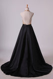 2024 Open Back Halter Prom Dresses Beaded Bodice Satin Sweep PR9M3GGH