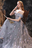 A-line Strap Grey Prom Dress Long Floor-Length Evening Dress