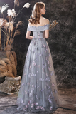 A-line Strap Grey Prom Dress Long Floor-Length Evening Dress