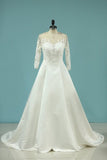 2024 Deep V Back Boat Neck A Line Satin Wedding Dresses PGL9L7HK