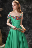 Green Prom Dress Flower Pattern Ornament Evening Dress