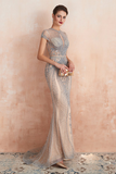 Mermaid Round Neck Prom Dress Rehinestone Long Evening Dress