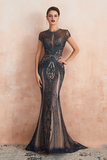 Mermaid Round Neck Prom Dress Rehinestone Long Evening Dress