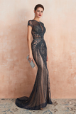 Mermaid Round Neck Prom Dress Rehinestone Long Evening Dress