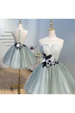 A Line Tulle Flowers Short Homecoming Dresses PKPTT1XK