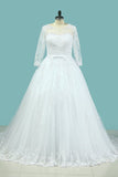 2024 Bateau Wedding Dresses Long Sleeves A Line Court Train Tulle P1C9M3DT