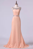 2024 Prom Dresses Scoop Column Sweep Train Elastic Satin With PJA53AT7