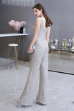 Glitter Sequin V-Neck Prom Evening Jumpsuit