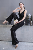 Glitter Sequin V-Neck Prom Evening Jumpsuit