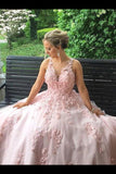 Elegant Ball Gown Prom Dresses With Appliques V Neck P5FTLZFQ