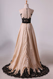 2024 Asymmetrical Bateau Prom Dresses Taffeta With Applique And PXX54NRN