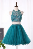 Halter Homecoming Dresses Two-Piece Beaded Bodice P1MFKTQQ