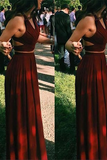 Two Piece Prom Dresses A-line Floor-length Burgundy Chiffon Prom Dress