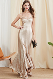 Champagne Long Mermaid Prom Dress with Sequins