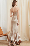 Champagne Long Mermaid Prom Dress with Sequins