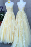 Daffodil V-Neck A-Line Tulle Long Prom Dresses P6ZD2MEP