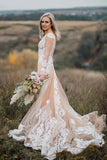 Long Sleeves Boho Wedding Dress With Appliques Mermaid STIP22A7X4E