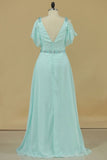 2024 Prom Dresses V Neck Chiffon With Beading PCM87YG3