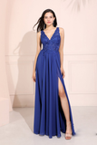 A-Line V-Neck Prom Dress Side Split Long Evening Dress