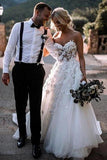 Charming Ball Gown Sweetheart Strapless 3D Flowers Tulle Off White Wedding Dresses STI15095