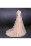 Sexy Sheer Neck Long Sleeves Tulle Wedding Dress Charming Tulle Bridal Dress P6CJDMAJ