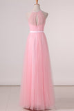 2024 Floor Length Halter Ruched Bodice A Line Tulle Bridesmaid P328JGTG