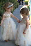 Cute Glitter A Line Gold Sequins Tulle Flower Girl Dresses, Little Girl Dresses STI15573