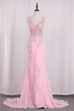 2024 Chiffon Mermaid V Neck Wedding Dresses With Applique P73YDP5A