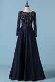 2024 Prom Dresses A Line Scoop Satin With Beading PS1KCHZD