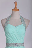 2024 Mint Homecoming Dresses Halter A-Line Short/Mini Chiffon With PLS7BGK8