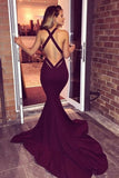 Sexy Backless Evening Dress Trumpet/Mermaid V-Neck Satin P4DQYDRF