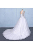 Puffy Long Sleeves Tulle White Wedding Dress Shiny Long PB2N3JK1