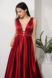 Hot Selling Red Prom Dress Deep V Neck Evening Dress